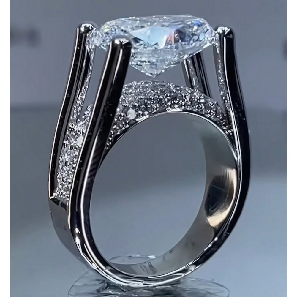 Silver Tone Round Cut Pave Accent Cathedral Setting Cocktail Ring Size 7